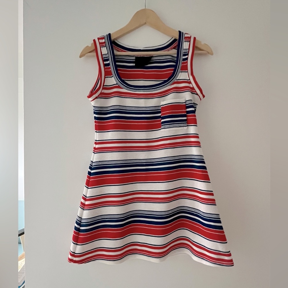 Vintage 1990s striped A-line tank mini dress in red, white & blue